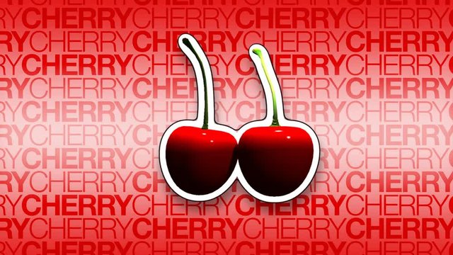 Rotating cherries over a text background. 10 second loop.