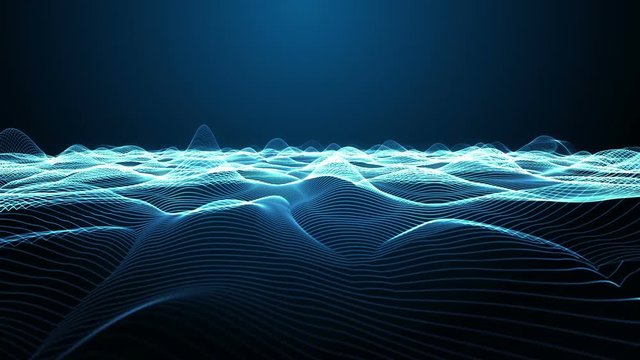 A 20 second loop of a virtual flight over wavy line landscape.