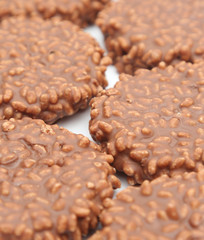 A Background of Chocolate Crisp Rice and Caramel Cake