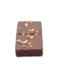 Chocolate Brownies with Nuts on Top on a White Background