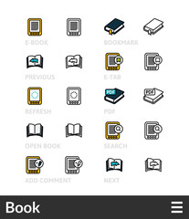 Black and color outline icons, thin stroke line style design