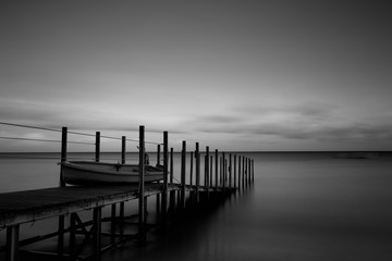 Boat and Pier BW