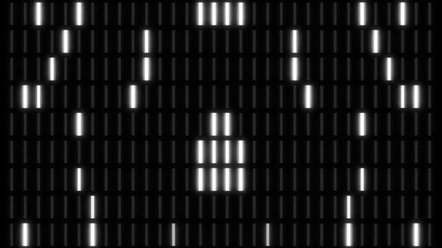 Segemented vertical light wall VU meter tube loop over black background.