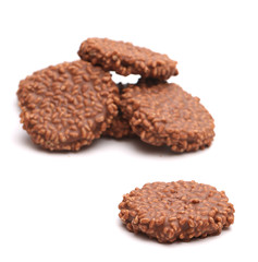 Chocolate Crisp Rice and Caramel Cake on a White Background