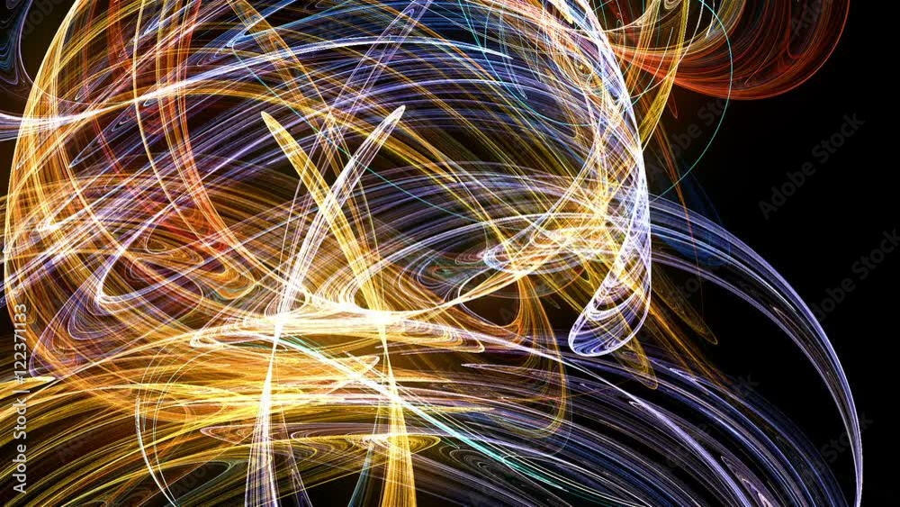 Wall mural multicolored abstract fractal lines over black background.