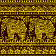 Ethnic Indian bohemian style elephant seamless pattern 