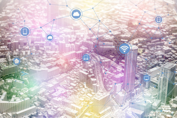smart city diorama and wireless communication network, internet of things, abstract image visual