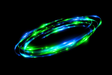 Glow swirl light effect. Circular lens flare. Abstract rotational lines. Power energy element. Space for message.