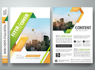 Naklejka na ściany i meble Brochure design template vector.Flyers report business magazine poster layout portfolio template.Abstract square in cover book portfolio presentation poster design.City design on A4 brochure layout.