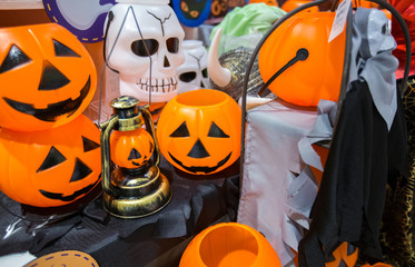Closeup plastic toy pumpkin head