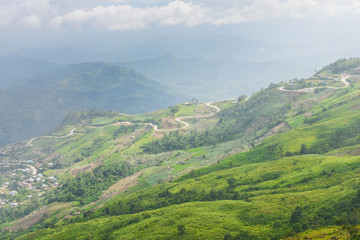 Naklejka premium Landscape of the road cuts through the Phu Tubberk mountains in