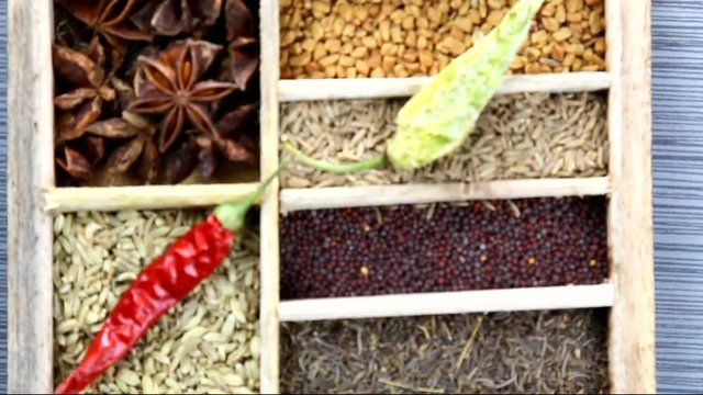 A spice box with Indian spices