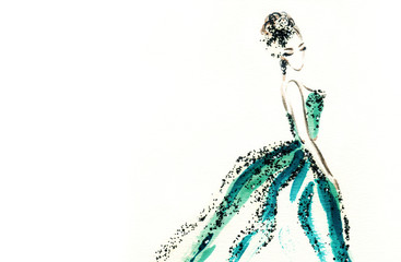 Obraz premium woman with elegant dress .abstract watercolor .fashion background