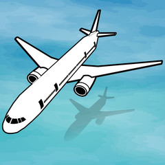 plane flying high above earth and sky and sea