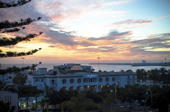 Agadir, Morocco, September 30, 2014. Decameron hotel in sunset.