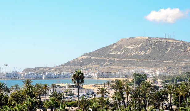 Travel in Morocco. Main view on mountain in resort town Agadir.