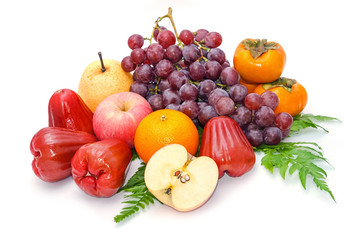 collection of fresh fruits on white background