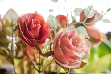 plastic flowers with vintage filter