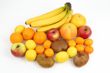 group of different fruits on white background