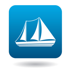 Sailboat with two masts icon in flat style on a white background