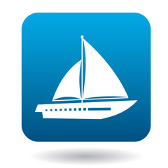 Sailing vessel with two sails icon in flat style on a white background