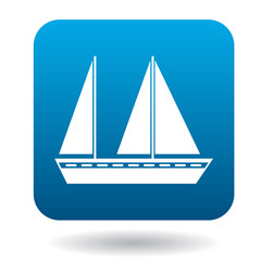 Sailing vessel with two masts icon in flat style on a white background