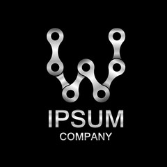 Abstract letter W logo design template,Silver,Chain strength circle industrial vector logo,logotype,Bicycle chain alphabet,Gear vector