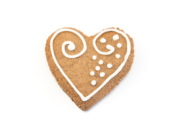 Gingerbread Cookie Heart Isolated on White