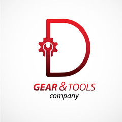 Abstract letter D logo Gear and wrench industrial service logo template icon vector design,Corporate logotype for production or service and maintenance business. Network computers application.