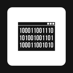 Binary code on screen icon in simple style isolated on white background. Programming symbol