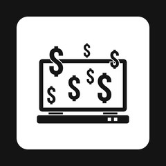 Money online on computer icon in simple style isolated on white background. E-earnings symbol