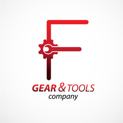 Abstract letter F logo Gear and wrench industrial service logo template icon vector design,Corporate logotype for production or service and maintenance business. Network computers application.