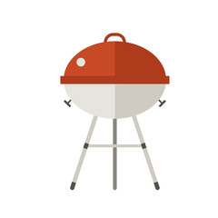 Barbecue vector illustration in flat design. Grill icon isolated on white background. Red barbecue grill pictogram. Outing or weekend picnic equipment.