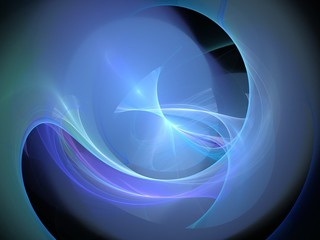 Blue glowing abstract fractal with circular lines and waves