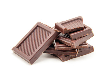 Chocolate bars stack isolated on white background