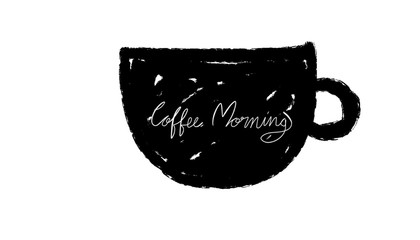 Good morning white coffee cup illustration on black background