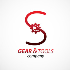 Abstract letter S logo Gear and wrench industrial service logo template icon vector design,Corporate logotype for production or service and maintenance business. Network computers application.