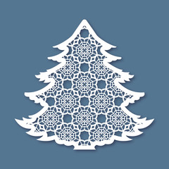Christmas tree with geometric pattern. Laser Cutting template
