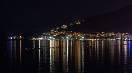 view of the old town of Budva at night