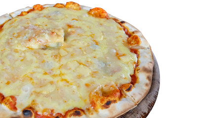 Yummy cheese pizza isolate on white background.
