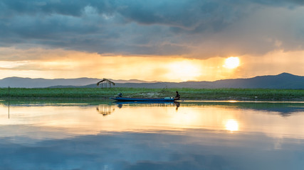 Thai fishing boat and 
fishing,Thailand.Image contain certain grain or noise.