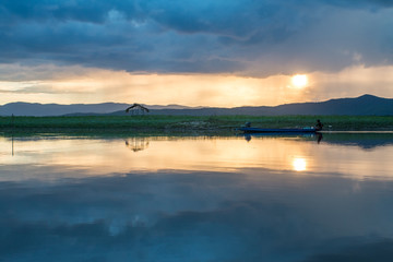 Thai fishing boat and 
fishing,Thailand.Image contain certain grain or noise.