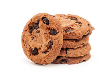 Chocolate chip cookie on white