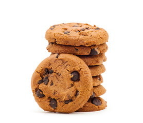 Chocolate chip cookie on white