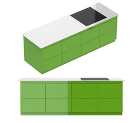 kitchen cabinet with stove isolated on white