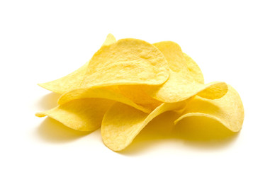 Potato chips isolated white background.