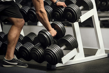 Close up of dumbbells lying in a row