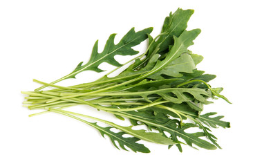 Fresh arugula leaves. Isolated on white background.