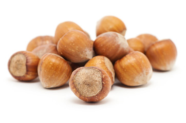 Hazelnuts on white background