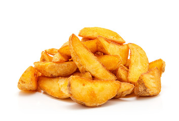 fried Potato wedges. Fast food. Isolated on white